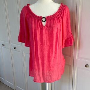 Elegant Fuchsia Blouse with Ruffle Sleeves